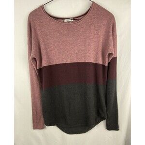 SMARTWOOL Sweater Womens XS Shadow Pine Colorblock Crew Pink Gray Long Sleeve